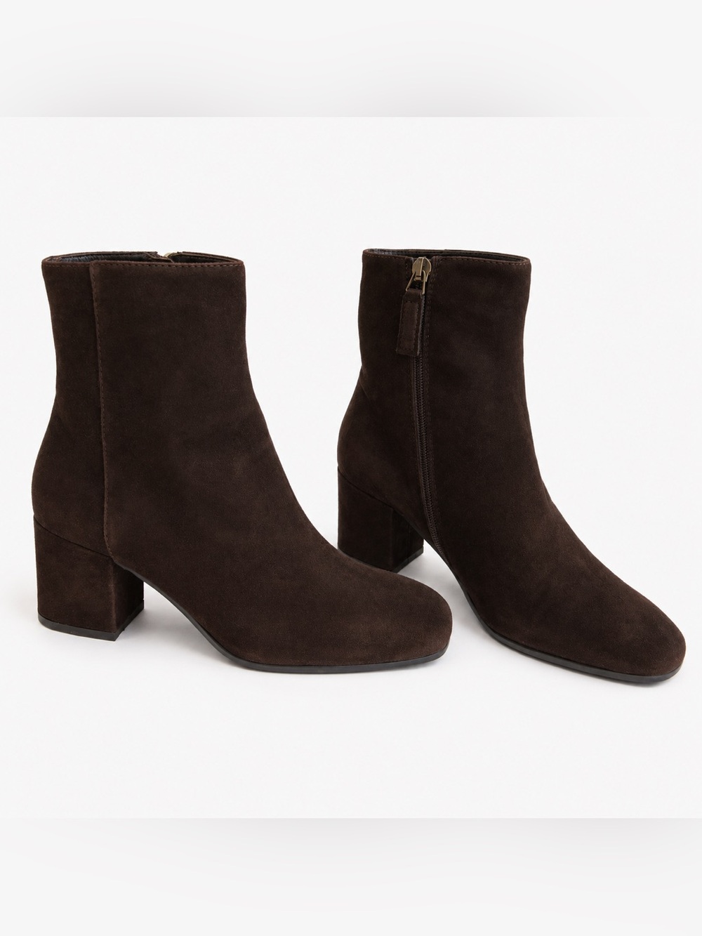 Aquatalia Dark Brown Suede Ankle Boots Block Heel Minimalist Chic Size 7.5